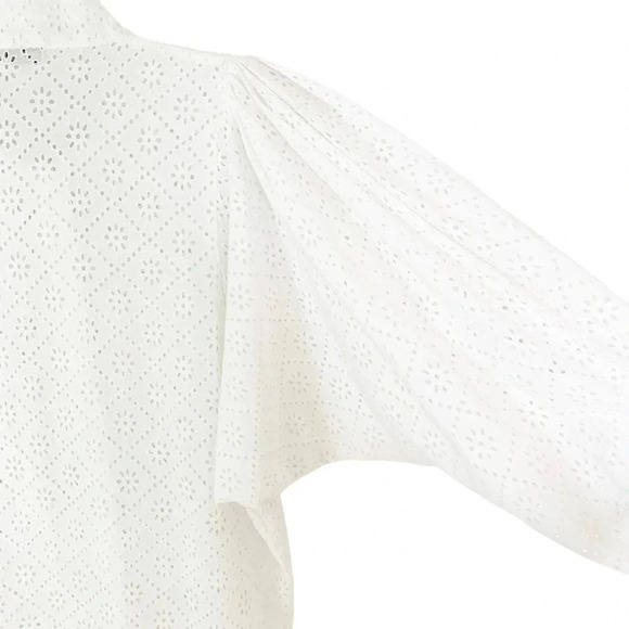 NWT Batsheva Cotton Eyelet Lace Broderie Anglaise Bow Detail Blouse White Size 6 - Picture 7 of 13